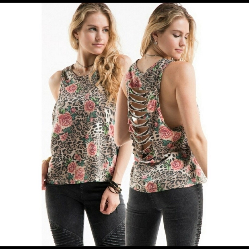 Floral & Leopard Cutout Back Tank